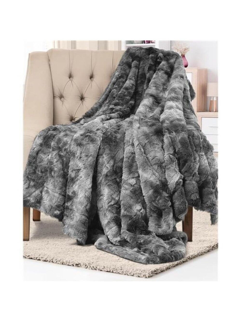 Gray Faux Fur Throw Blanket Plush Fuzzy Minky Soft Couch Bed Sofa 50x65 Living
